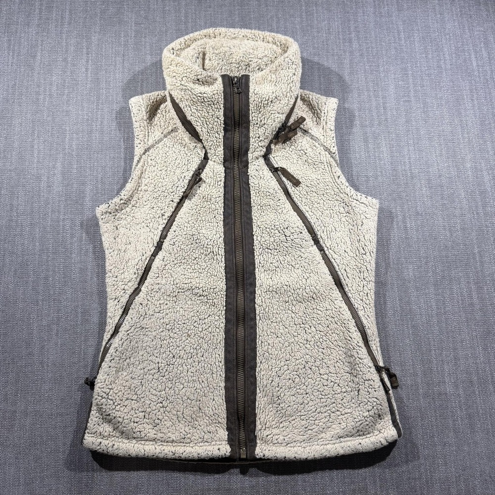 Kuhl Vest Womens Small White Sherpa Fleece Full‎ Zip Hooded Outdoor Hiking